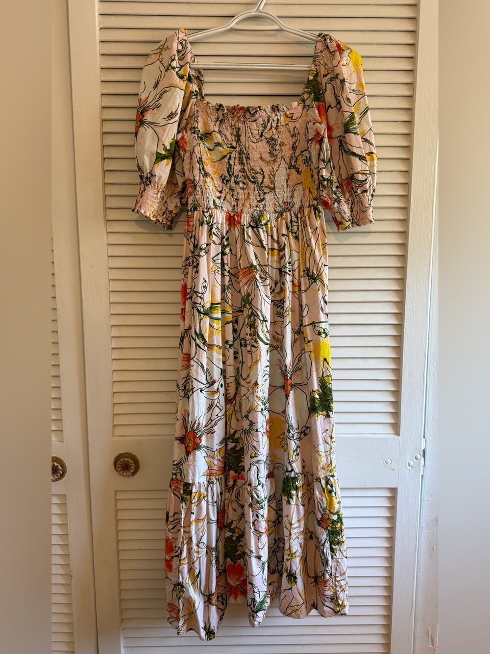 INC International Concepts Cream Floral Maxi Dress with Yellow & Green Accents